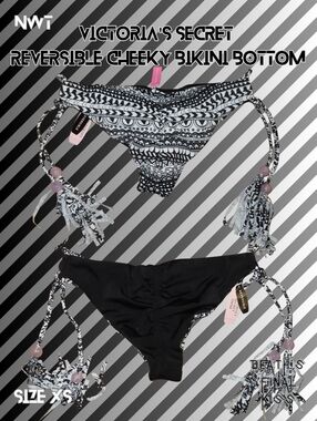 Victoria's Secret Very Sexy Reversible Ruched Cheeky Skimpy String Bikini Bottom